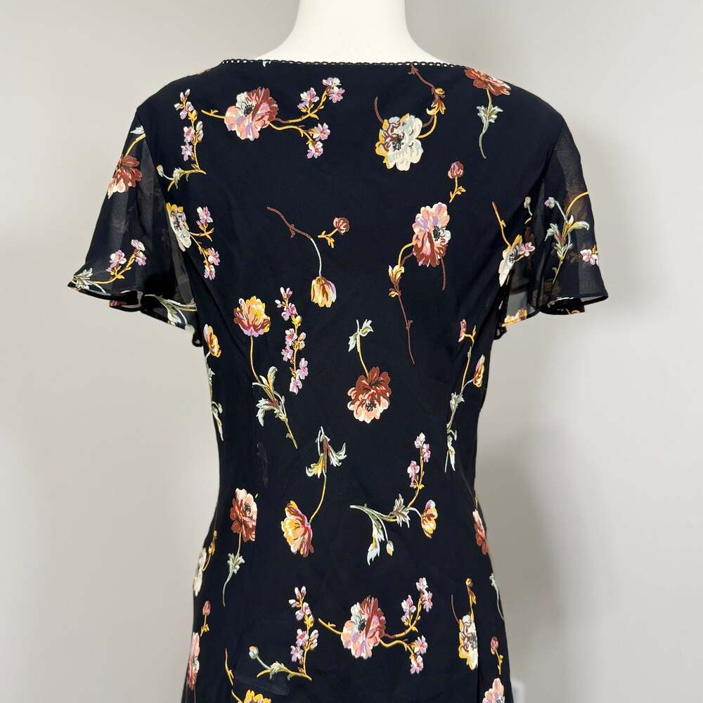 VTG Talbots Black Floral Babydoll Maxi Dress Whimsigoth Y2K 12 - Picture 10 of 11